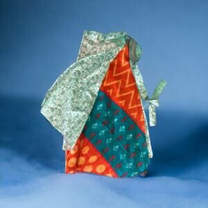 New Multicolored Orange Blue Double Layered SILK Wrap Skirt One Size Fits Most